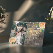 21歳の誕生日パーティーウッドフローラストリングライトフォト 招待状