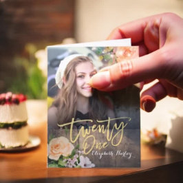 21歳の誕生日パーティーウッドフローラストリングライトフォト 招待状