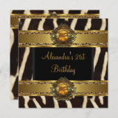 21歳の誕生日パーティーエキゾチックなワイルドブラック金ゴールド 招待状 (正面/裏面)