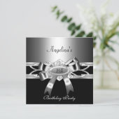 21歳の誕生日パーティーエレガントブラックシルバーメタルボウ 招待状 (スタンド正面)