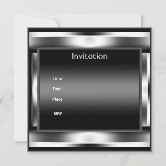 21歳の誕生日パーティーエレガントブラックメタルメンズ2 招待状 (裏面)