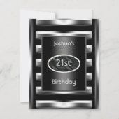 21歳の誕生日パーティーエレガントブラックメタルメンズ3 招待状 (正面)