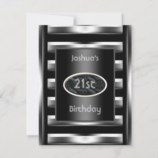 21歳の誕生日パーティーエレガントブラックメタルメンズ3 招待状 (正面)