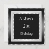 21歳の誕生日パーティーエレガント白黒シルバーメン 招待状 (正面)