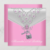 21歳の誕生日パーティーオーバーレイピンクジュエルキーロック2 招待状 (正面/裏面)