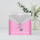 21歳の誕生日パーティーオーバーレイピンクジュエル鍵ロック2 招待状 (スタンド正面)