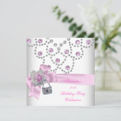 21歳の誕生日パーティーオーバーレイピンクジュエル鍵ロック 招待状 (スタンド正面)