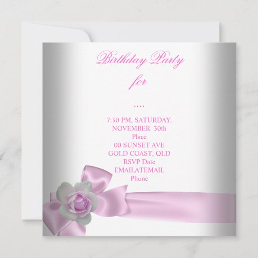 21歳の誕生日パーティーオーバーレイピンクジュエル鍵ロック 招待状 (裏面)