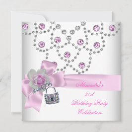 21歳の誕生日パーティーオーバーレイピンクジュエル鍵ロック 招待状