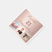 21歳の誕生日パーティーカスタムフォトバラ金ゴールドピンク スタンダードカクテルナプキン (角)