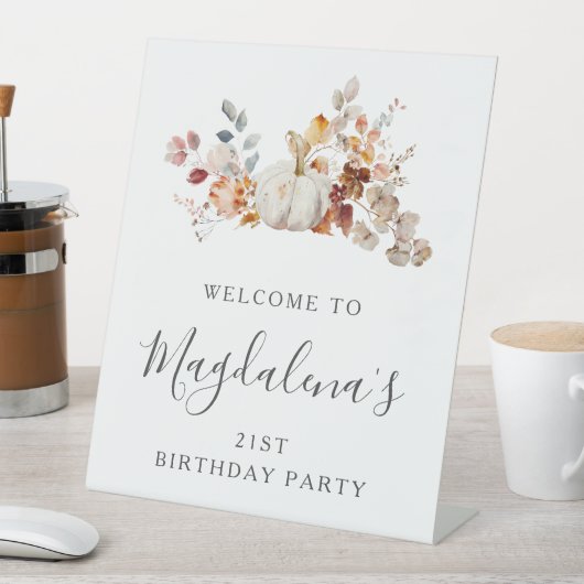 21歳の誕生日パーティーカボチャ秋フラワーウェルカム 台座サイン (インサイチュ)