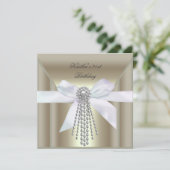 21歳の誕生日パーティークリーム金ゴールドパールジュエル 招待状 (スタンド正面)