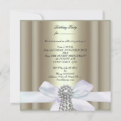 21歳の誕生日パーティークリーム金ゴールドパールジュエル 招待状 (裏面)