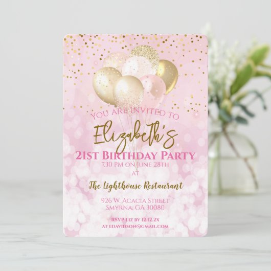 21歳の誕生日パーティーグラマリーピンク 招待状 (スタンド正面)