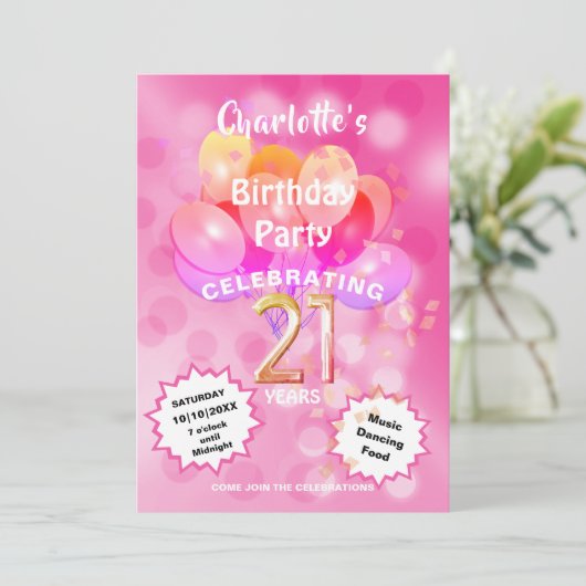 21歳の誕生日パーティーグラムスパークルグリジー招待状 招待状 (スタンド正面)