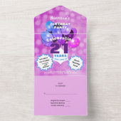 21歳の誕生日パーティーグラムスパークルグリッツパープルブルー オールインワン招待状 (内側)