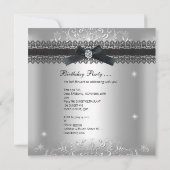 21歳の誕生日パーティーグリッターシルバーグレー 招待状 (裏面)