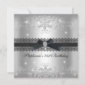 21歳の誕生日パーティーグリッターシルバーグレー 招待状 (正面)