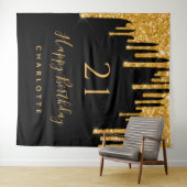 21歳の誕生日パーティーグリッターブラック金ゴールドスパークル タペストリー (インサイチュ(横))