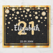 21歳の誕生日パーティーグリッターブラック金ゴールド スパークリングワインラベル (シングルラベル)