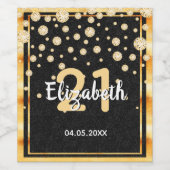 21歳の誕生日パーティーグリッターブラック金ゴールド ワインラベル (シングルラベル)