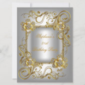 21歳の誕生日パーティーグレーシルバー金ゴールドダイヤモンド3 招待状 (正面)