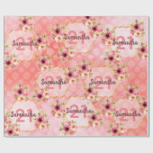 21歳の誕生日パーティーサンゴ金ゴールドダリア花 ラッピングペーパー (フラット)