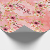 21歳の誕生日パーティーサンゴ金ゴールドダリア花 ラッピングペーパー (角)