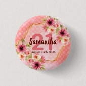 21歳の誕生日パーティーサンゴ金ゴールドダリア花 缶バッジ (正面)