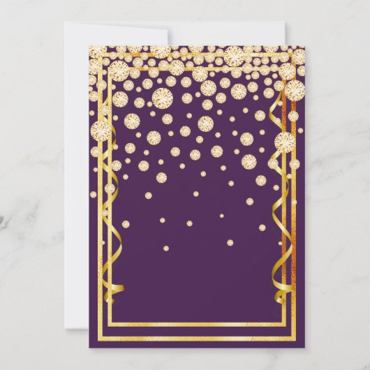 21歳の誕生日パーティーシックな紫のダイヤモンドフェイク金ゴールド 招待状 (裏面)