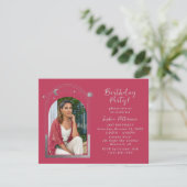 21歳の誕生日パーティーシナ写真マゼンタシルバー 招待状 (スタンド正面)