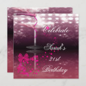 21歳の誕生日パーティーシャンパンガラスボウ 招待状 (正面/裏面)