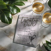 21歳の誕生日パーティーシャンパングラスウッドライト 招待状