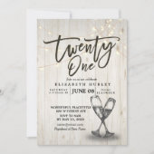 21歳の誕生日パーティーシャンパングラス木製ライト 招待状 (正面)