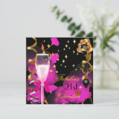 21歳の誕生日パーティーシャンパン金ゴールドピンお祝い 招待状 (スタンド正面)