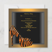 21歳の誕生日パーティーシューズ金ゴールドオレンジブラックゼブラ 招待状 (裏面)