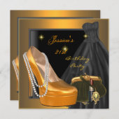 21歳の誕生日パーティーシューズ金ゴールドオレンジブラック 招待状 (正面/裏面)