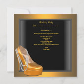 21歳の誕生日パーティーシューズ金ゴールドオレンジブラック 招待状 (裏面)