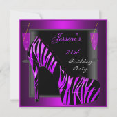 21歳の誕生日パーティーシューパープルブラックゼブラ 招待状 (正面)