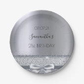 21歳の誕生日パーティーシルバーエレガントボウ ペーパープレート (正面)