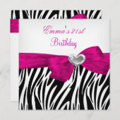 21歳の誕生日パーティーシルバーピンクブラックヒョウ5 招待状 (正面/裏面)