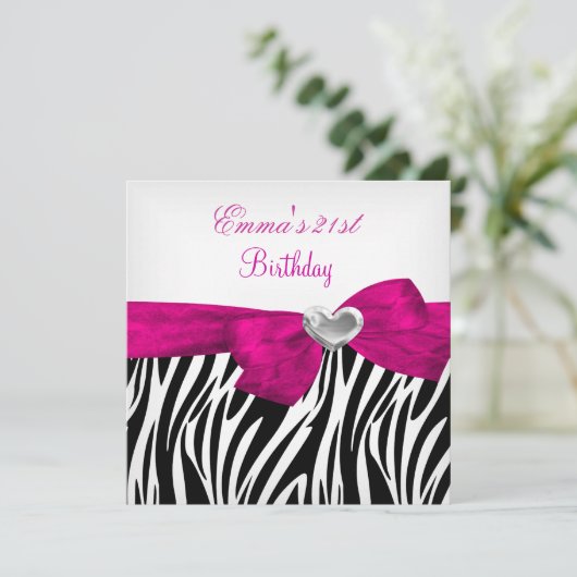 21歳の誕生日パーティーシルバーピンクブラックヒョウ5 招待状 (スタンド正面)