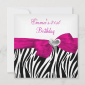 21歳の誕生日パーティーシルバーピンクブラックヒョウ5 招待状 (正面)