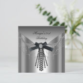 21歳の誕生日パーティーシルバーブラックダイヤモンドボウ 招待状 (スタンド正面)