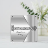 21歳の誕生日パーティーシルバーメタルロックヒンジ 招待状 (スタンド正面)