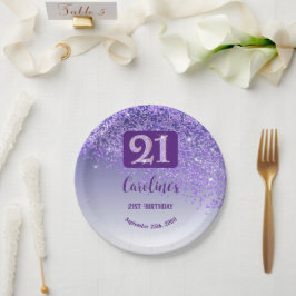 21歳の誕生日パーティースパークルパープルグリッター ペーパープレート