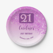 21歳の誕生日パーティースパークルピンクグリッター ペーパープレート (正面)