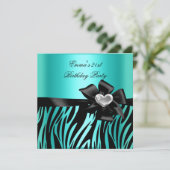 21歳の誕生日パーティーゼブラシルバーティール(緑がかった色)ブルーブラック 招待状 (スタンド正面)