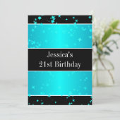 21歳の誕生日パーティーターコイズスターズブラック&ホワイト 招待状 (スタンド正面)