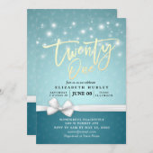 21歳の誕生日パーティーターコイズブルーホワイトリボン 招待状 (正面/裏面)